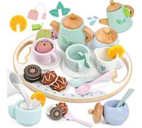 PATEMZON Set da Tè Giocattoli in Legno, Set da Tè di Legno per Bambini, Gioco di Ruolo in Festa del Tè-, Cucina Giocattolo Legnos Montessori Giochi, Regalo Compleanno Natale Ragazzi Ragazze 3-5 Anni