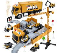PATEMZON Veicoli Da Cantiere Giocattolo, Camion da Cantiere Giocattolo, Camion Pista Macchinine Gru Bisarca GiocattoloS con Escavatore Costruzione Bulldozer, Musica et Luce, Regalo Bambini 3+ anni