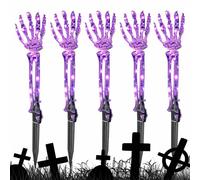 Path Lights, Stake Lamp, Halloween Skeleton Hand Design, Waterproof Outdoor Fixture, Decorative Spooky Illumination, Themed Lighting Accessory for Garden Lawn Patio, Red, Violet