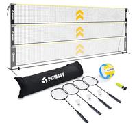 Patiassy Rete da badminton portatile da 5,2 m, per interni ed esterni, regolabile in altezza, con aste, 4 racchette da badminton, 3 volani e 1 pallavolo, per cortili, spiaggia, giardino