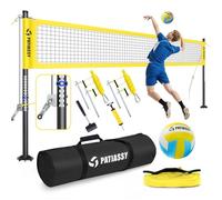 Patiassy Set di rete da pallavolo professionale portatile, con pali in alluminio regolabili in altezza, sistema di verricello, pallavolo con pompa e borsa per il trasporto, per cortile e spiaggia
