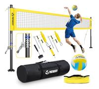 Patiassy Set di rete da pallavolo professionale portatile, con pali in alluminio regolabili in altezza, sistema di verricello, pallavolo con pompa e borsa per il trasporto, per cortile e spiaggia