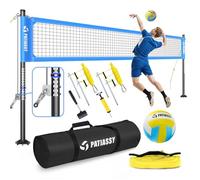 Patiassy Set di reti da pallavolo professionali resistenti per cortile e spiaggia, rete rinforzata a 32 strati con verricello anti-sag in acciaio, pali in alluminio antiruggine regolabili in altezza e