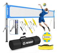 Patiassy Set professionale portatile per pallavolo all'aperto, con pali in alluminio regolabili in altezza, sistema di verricello, pallavolo con pompa e borsa per il trasporto, per cortile e spiaggia