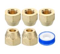 PATIKIL 1/4 SAE Dado a Compressione in Ottone, 5pz 45 Gradi Raccordo Tubo Svasato in Rame Tappo per Raccordo Tubo Ottone con Nastro Adesivo per Linea Gas Acqua Condizionatore Aria, Opaco