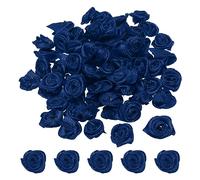 PATIKIL 1,5cm Mini Raso Nastro Rose, 30pz Piccoli Tessuto Fiori Abbellimenti Rosoni Applique per Fai-da-te Artigianato e Matrimonio, Blu marino Blu