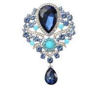 PATIKIL 1 Pcs Spilla Grande Con Strass, Spilla Vintage A Forma Di Bouquet Di Cristallo Blu Per Donne Matrimonio Sposa Festa Compleanno Ballo Banchetto Decorazione, Blu (3.5x2.2 Pollici)