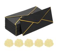 PATIKIL #10 150GSM Eleganti Buste Postali per Affari, 100Pz 4.1 x 9.5" Buste Autosigillanti Formato Lettera Standard con Bordo Oro e Adesivi per Cartoline di Natale e Matrimonio, Nero