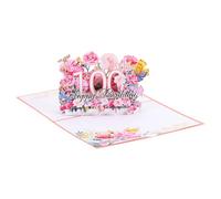 PATIKIL 100 Anni Cartolina di Compleanno a Scomparsa Regalo Carta Divertente Buon Compleanno Bouquet di Fiori 3D Farfalle Dolce con Cartolina Auguri e Busta per Regalo Donna Rosa