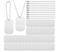 PATIKIL 100 Pz Set Targhette per Cani Vuote, Inclusi 50 Pz Etichette Rettangolari in Metallo Alluminio per Stampa 50 Pz Catena in Acciaio a Sfera per Incisione Laser Collana, Tono Argento