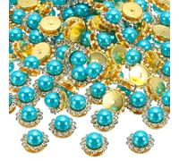 PATIKIL 12mm Perle Strass da Cucire Fiori con Artigli, 100Pz Strass per Tessuti Cristalli Base Piatte Lucenti Oro per Artigianato Abiti Orecchini Cintura Decorazione Cucito Blu Lago