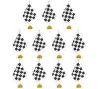 PATIKIL 12Pack Bandiera Da Tavolo A Scacchi Bianca E Nera 12" Piccolo Set Di Bandiere Da Corsa Auto Per Ufficio Con Asta In Plastica Bianca E Base Quadrata Dorata Per Decorazioni Di