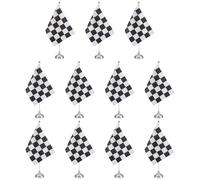 PATIKIL 12Pack Bandiera Da Tavolo A Scacchi Bianca Nera, Set Di 12 Piccole Bandiere Da Corsa Auto Con Asta In Plastica Bianca E Base Rotonda Argentata Per Decorazioni Di Party