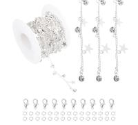 PATIKIL 16.4Ft Catena A Stella con Strass, Catene per Creazione all'Ingrosso con Ganci A Forma di Aragosta E Anelli di Giunzione per Materiali per Creazione, Tono Argento (Bianco)
