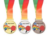 PATIKIL 2.7" Ping Pong Medaglie, 3pz Ping Pong Premio Medaglie Set Oro Argento Bronzo Medaglia con Nastro Multicolore per Giochi Sport Competizioni