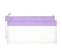 PATIKIL 2 sacchetti per soldi con cerniera, 2 pezzi, in PVC trasparente, per deposito di contanti, banche, trucchi, monete, cosmetici, banconote, viola