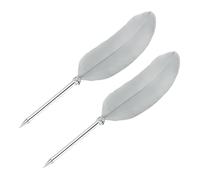PATIKIL 21cm/8" Penna a Sfera con Piuma, 2pz Penna d'Oca Vintage Inchiostro Raffinata Penna Immersione Placcata per Calligrafia Firma Regalo Nozze, Grigio