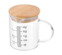 PATIKIL 250ml Misurino in Vetro, 3,3 Vetro Borosilicato Graduato Nero Bicchiere Dosatore Liquidi in Scale Stampata con Coperchio Legno Beccuccio a V per Cucina
