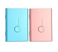 PATIKIL 2Pcs Porta Biglietti Da Visita Elettronico A Scomparsa Blu/Rosa Oro | Custodia Portatile Per Carte Di Credito E ID, Per Uomini E Donne, Lega Di Alluminio