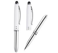 PATIKIL 2pz Penna Sfera Penna con Stilo Punta e LED 3 in 1 Nero Bianco | Torcia, Stilo Penna, Metallo, Inchiostro 1,0 mm, Medio Punto, per Touch Schermi