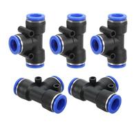 PATIKIL 3/4" Od Tee in Plastica Push To Connect, Confezione da 5 Tee a T a 3 Vie per Tubi Push Fit Push Lock Pe-3/4" per Aria Acqua Sistemi Ro, Blu