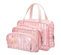 PATIKIL 3 borse trasparenti per cosmetici, in PVC trasparente, da viaggio, impermeabili, in vinile, con cerniera e tracolla, per donne e uomini, compagnie aeroportuali, rosa