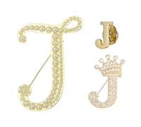 PATIKIL 3PCS Set 3 Stili Spille Con Lettera A-Z tiara Spille Da Bavero Oro | Decorativa Con Strass, Alfabeto J, & Perle Minimalista, Per Abiti Da Donna Uomo Vestiti Abito Bouquet