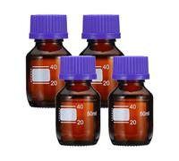 PATIKIL 4pz Bottiglie Supporto Conservazione, 50ml Bottiglie Rotondo Graduato Vetro Borosilicato con GL45 Blu Tappo Vite per Liquidi Reagenti Acqua Laboratorio, Marrone