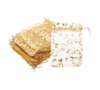 PATIKIL 50 Pezzi Sacchetti In Organza A Cuore Stampati 4x6 Pollici | Sacchetti In Organza Trasparente A Cuore, Con Cordino, Per Caramelle Gioielli Party Matrimonio Regalo Favor