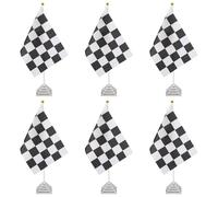 PATIKIL 6 Pack Bandiera Da Tavolo A Scacchi Bianca Nera, 12" Set Di Piccole Bandiere Da Corsa Auto Per Scrivania Con Asta Di Plastica Bianca E Base Quadrata Argento Per Decorazioni