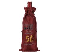 PATIKIL 6 x 14 Inch 50th Birthday Gift Wine Bottle Bag, 1 Pack Decorazioni Riutilizzabili Per Bottiglie Di Vino Con Cordini Per Amici Feste Regali Party, Rosso