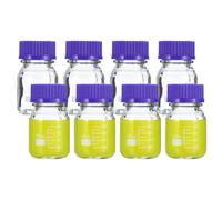 PATIKIL 8 Pacco Reagenti Media Conservazione Bottiglie 100ml Borosilicato Vetro Graduato Rotondo Bottiglie con GL45 Blu Vite Tappo per Laboratorio Acqua Reagenti Liquidi Trasparente