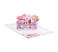PATIKIL 90 Anni Cartolina di Compleanno a Scomparsa Regalo Carta Divertente Buon Compleanno Bouquet di Fiori 3D Farfalle Dolce con Cartolina Auguri e Busta per Regalo Donna Rosa