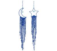 PATIKIL Acchiappasogni a Forma Stella Luna, 39" Boho Dream Catcher Macrame Appeso a Parete per Decorazione Casa Accessori Camera da Letto Caffè Matrimonio, Blu Scuro