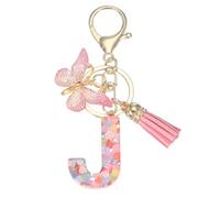 PATIKIL Alphabet Initial Letter Portachiavi, Portachiavi Carino In Resina Con Nappa Farfalla Pendente Lettera J Charm Per Donna Accessori Borsa Portamonete, Rosa