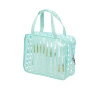 PATIKIL Beauty case trasparente per cosmetici, 25,7 x 19,8 x 7,9 cm, in PVC trasparente, impermeabile, organizer in vinile con cerniera e tracolla, per compagnia aerea da donna, blu cielo