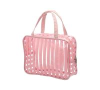 PATIKIL Beauty case trasparente per cosmetici, 25,7 x 19,8 x 7,9 cm, in PVC trasparente, impermeabile, organizer in vinile con cerniera e tracolla, per donne compagnie aeree, rosa