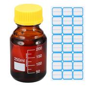 PATIKIL Bottiglie di Conservazione Media rotondo, 250ml Bottiglie rotondo Graduate in Vetro Spesso con Tappo a Vite Giallo GL45 per Liquidi di Reagenti d'Acqua da Laboratorio, Marrone