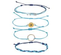 PATIKIL Braccialetti a Corda Girasole, 4Pz Braccialetti Fatti a Mano Regolabili Corda Intrecciata Impermeabile per Regalo Amici Coppie, Blu Chiaro/Blu Scuro