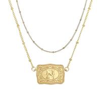 PATIKIL Collana Con Fibbia A Sbalzo, 1 Set Collana Con Ciondolo A Lettera Western E Catena Con Perline Gioielli Western Per Donne Uomini Regalo, Lettera N(Oro)