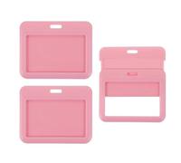 PATIKIL Confezione da 3 porta badge in plastica trasparente, con finestra trasparente, clip orizzontali per carte di credito, chiavi di prossimità, licenze, rosa