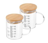 PATIKIL Coppa Misurazione in Vetro da 250ml, 2Pz 3.3 Borosilicato Vetro Graduato Dimensione Nera Misura Liquidi Becher con Coperchio in Legno e Beccuccio a V per Cucina