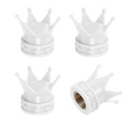 PATIKIL Crown Tire Valve Stem Caps, 4 Pcs Caps Per Valvola Pneumatici Veicolo Auto Copricapo Valvola Pneumatici Con Anello In Gomma O Universale Per Bicicletta SUV Auto, Bianco