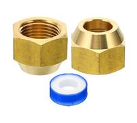 PATIKIL Dado a Compressione Ottone 1/2 SAE, 2pz Raccordo a Tubo Flangiato Rame a 45 Gradi Raccordo a Tubo in Ottone con Tappo Nastro per Condizionatori d'Aria Linee Acqua Gas, Lucido