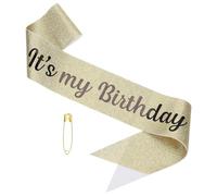 PATIKIL È Il Mio Compleanno Fascia, Fascia Compleanno illusione Glitter con Spilla di Sicurezza per Donne Madre Party Compleanno Regina Kit Decorazione Accessori, Oro/Nero