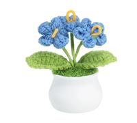 PATIKIL Fiori all'Uncinetto, Non Ti Scordar Di Mé a Mano a Maglia 3 Teste Tessuto Artificiale Piccolo in Vaso con Steli per Decorazione Tavoli Ufficio Festa Nuziale San Valentino, Blu