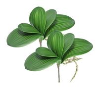 PATIKIL Foglie di Orchidea Finta 4,4 Pollici, 2pz Piccola Pianta Artificiale Fogliame Phalaenopsis Vero Lattice Verde 5 Foglie con Steli per Decorare Vasi Fiori Casa, Verde
