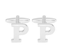 PATIKIL Gemelli Da Polso Personalizzati Con Lettera P In Rame Classica Alfabeto Lettere A-Z Con Scatola Per Uomo Padre Marito Regalo Matrimonio Compleanno Business Party Tonalità Argento