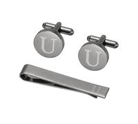 PATIKIL Gemelli Da Uomo, Set Di Fermacravatte E Gemelli Personalizzati Con Lettera Iniziale Per Uomo Classici In Rame Per Padre Marito Figlio, Lettera U (Nero)