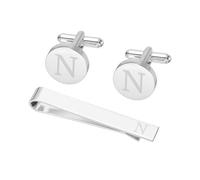 PATIKIL Gemelli Da Uomo, Set Di Fermacravatte E Personalizzati Con Iniziale Per Uomo Classic Rame Gemelli E Fermacravatta Per Padre Marito Figlio, Lettera N(Tono Argento)